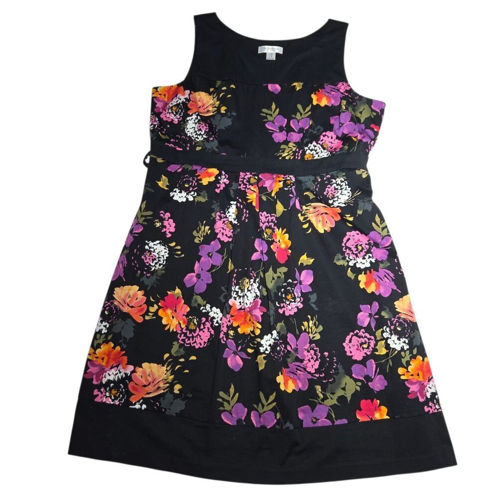 Motherhood Maternity Dress‎ XL Sleeveless Pleated A-Line Black Multicolor Floral